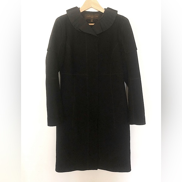 Louis Vuitton Women’s Black Wool Coat with Ruffle Collar - Size 42